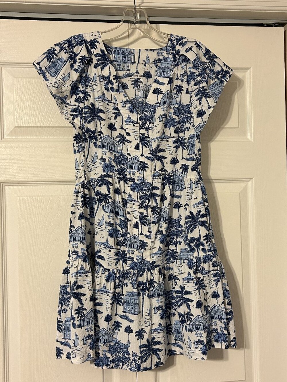 VINEYARD VINES Sz XXS Navy Blue & White Tropical Toile Sophie Harbor Dress